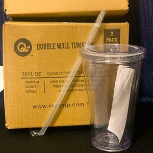 4 - 16oz Clear Cups with Straw & Lip
